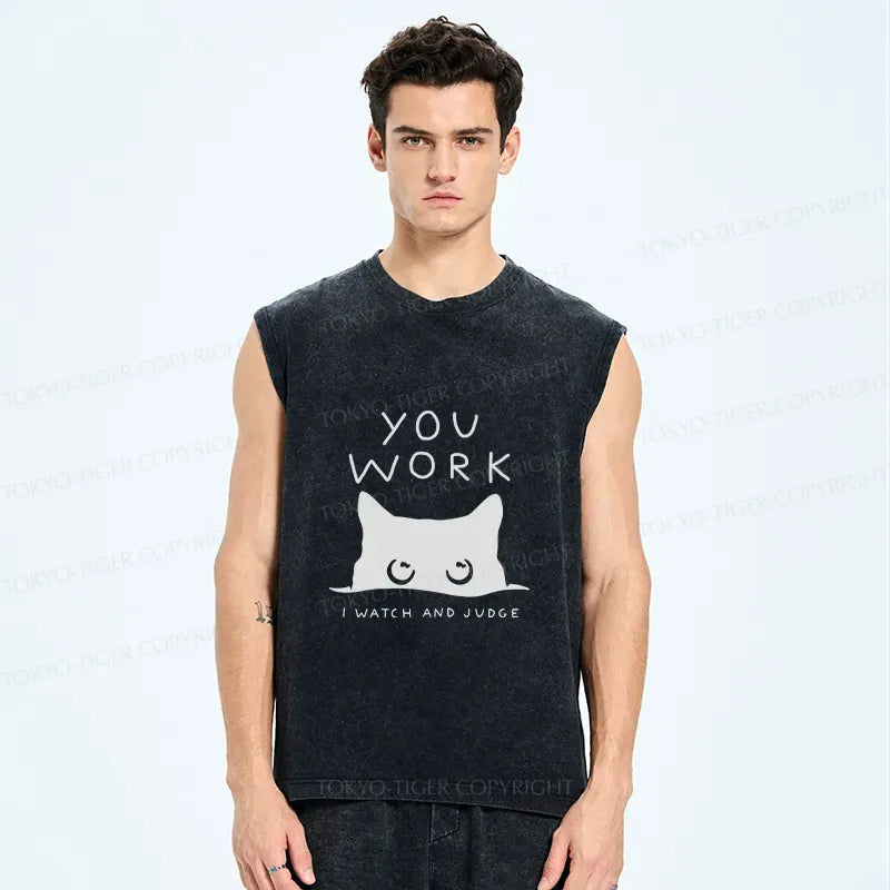 Washed Unisex Cat Tank for Streetwear