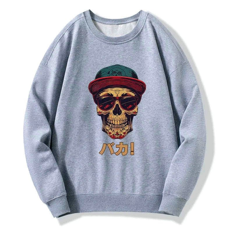 unisex Japanese skull sweatshirt daily wear