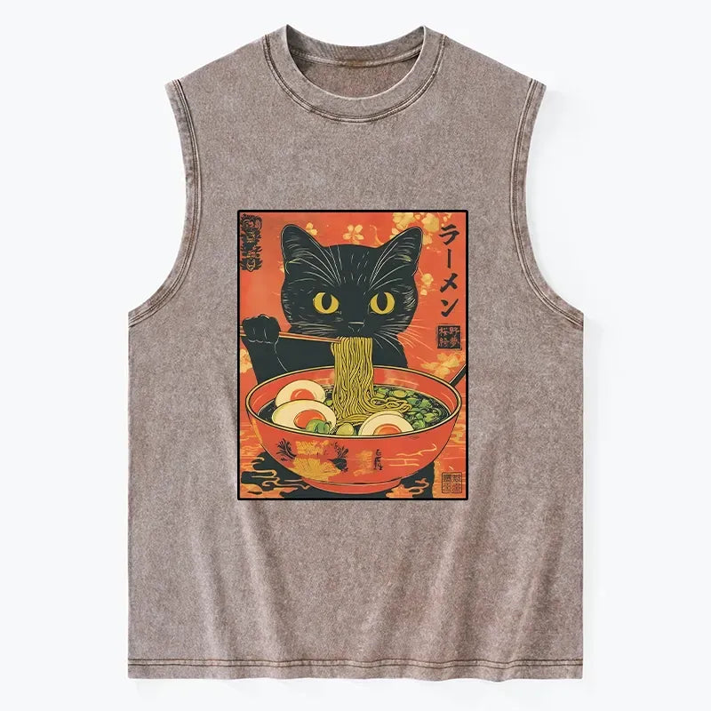 Unisex Washed Black Cat Tank for Summer