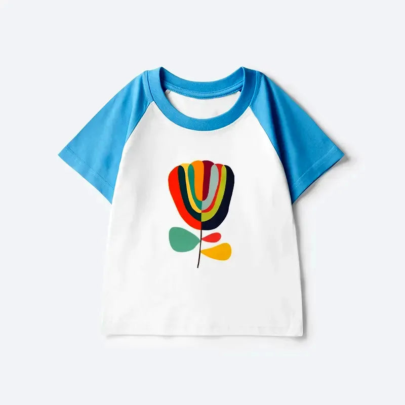 Colorful Flower Print Kids Raglan T-shirt