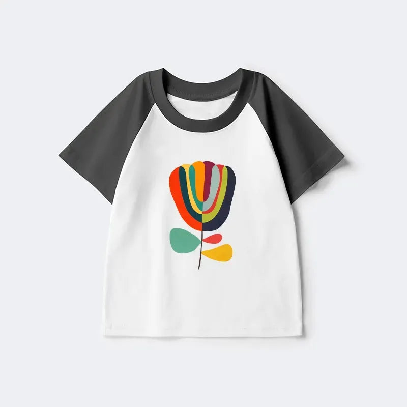 Kyoto-Lion Colorful Flower Minimalist Print Kids Raglan T-shirt