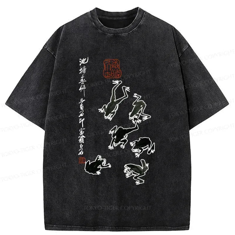 Japanese Frog Washed T-Shirt for Daily Wear