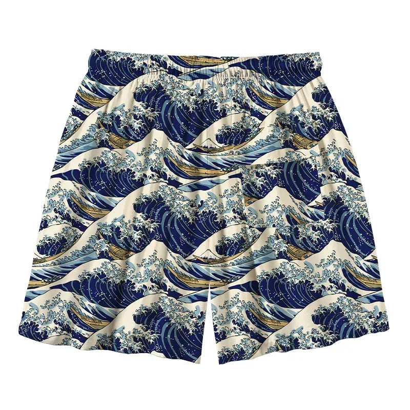 Kyoto-Lion Japanese Great Wave Aloha Mens Swim Trunks