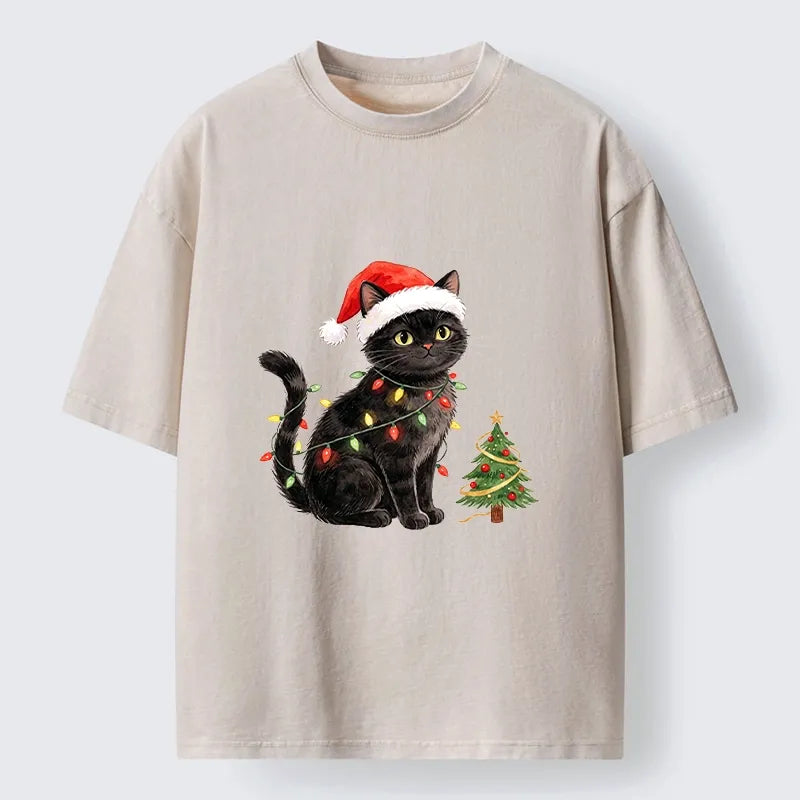 Kyoto-Lion Xmas Cat Charm Washed T-Shirt