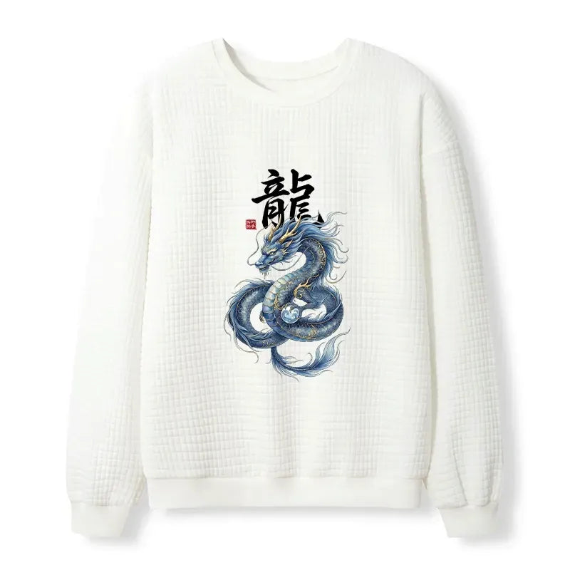 Kyoto-Lion Mythic Blue Dragon Waffle Sweatshirt