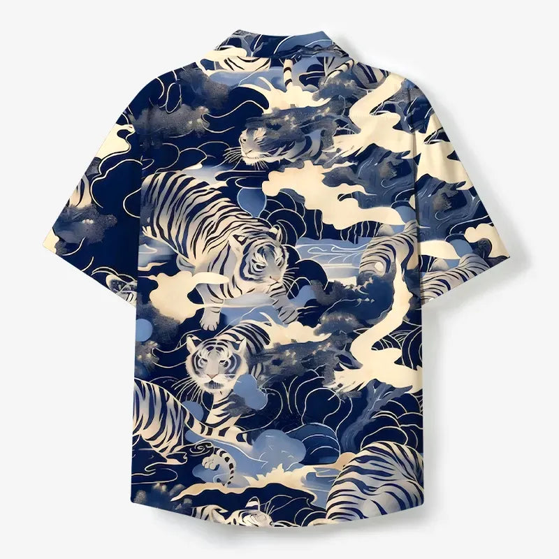 Japanese Tiger Print Cuban Shirt for Summer