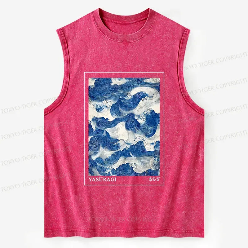 Kyoto-Lion Japanese Retro Art Wave Washed Tank