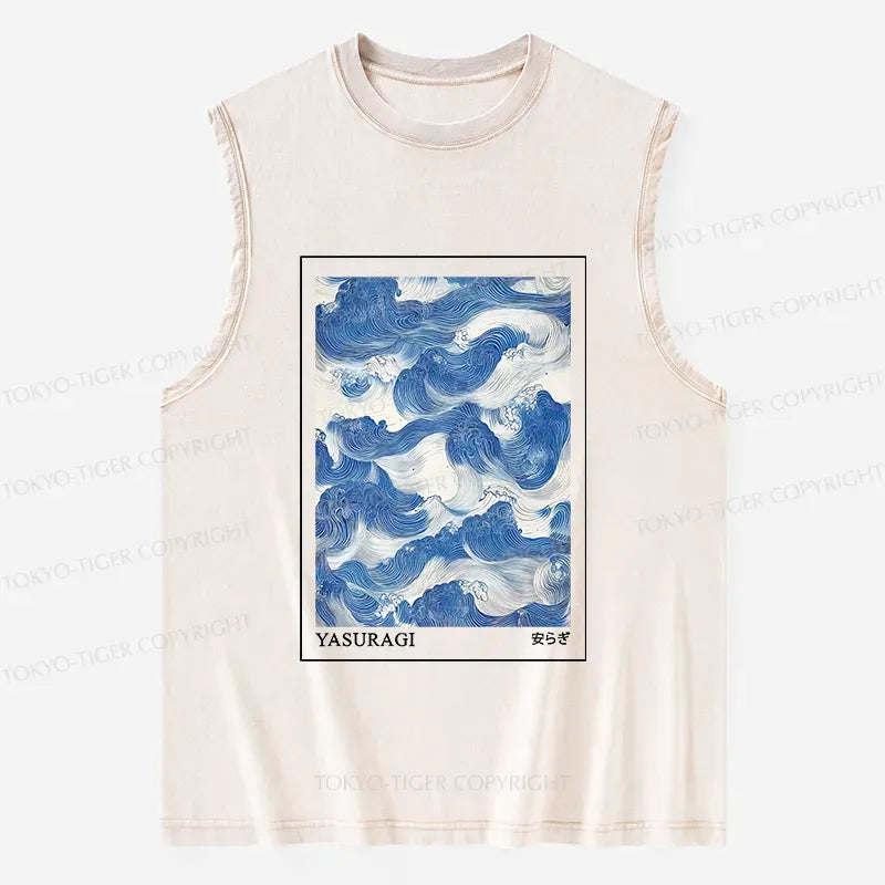 Kyoto-Lion Japanese Retro Art Wave Washed Tank