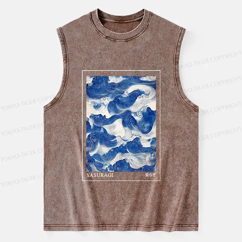 Kyoto-Lion Japanese Retro Art Wave Washed Tank