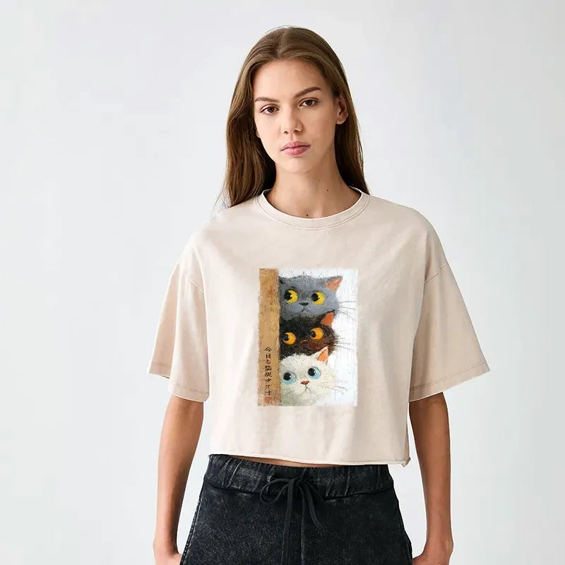 Cute Cat Crop Top for Summer Vacation