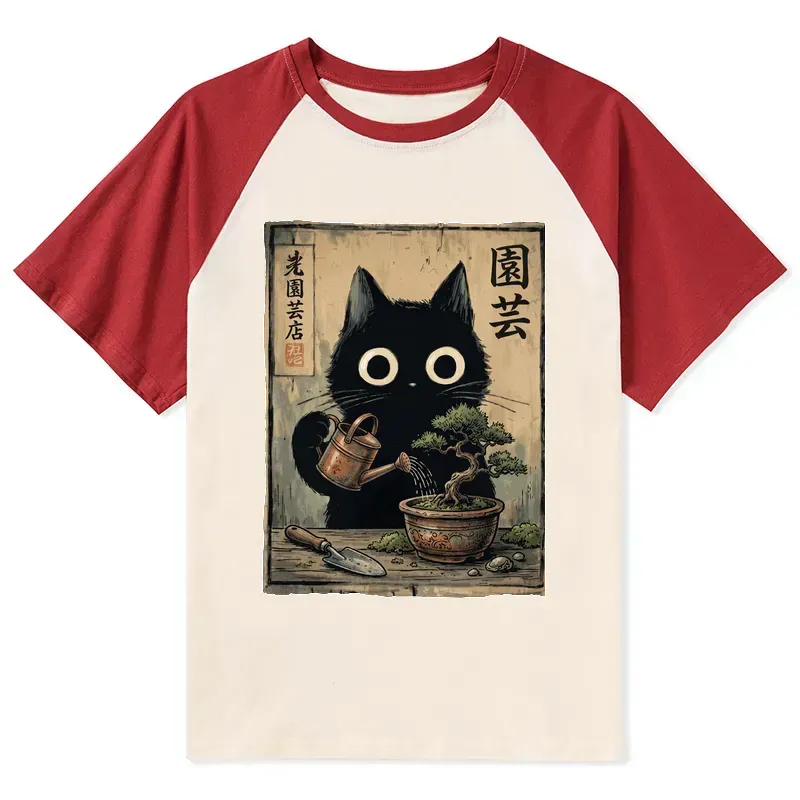 Cute Black Cat Watering Bonsai Tee Trendy