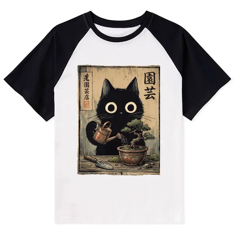 Cute Black Cat Watering Bonsai Tee Trendy
