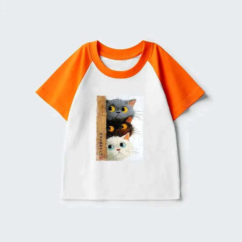 Kids Raglan T-shirt with Cute Cats