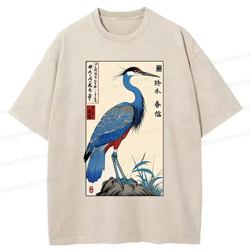 Colorful Crane Washed T-Shirt for Summer