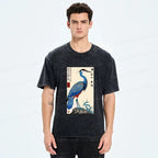Colorful Crane Washed T-Shirt for Summer