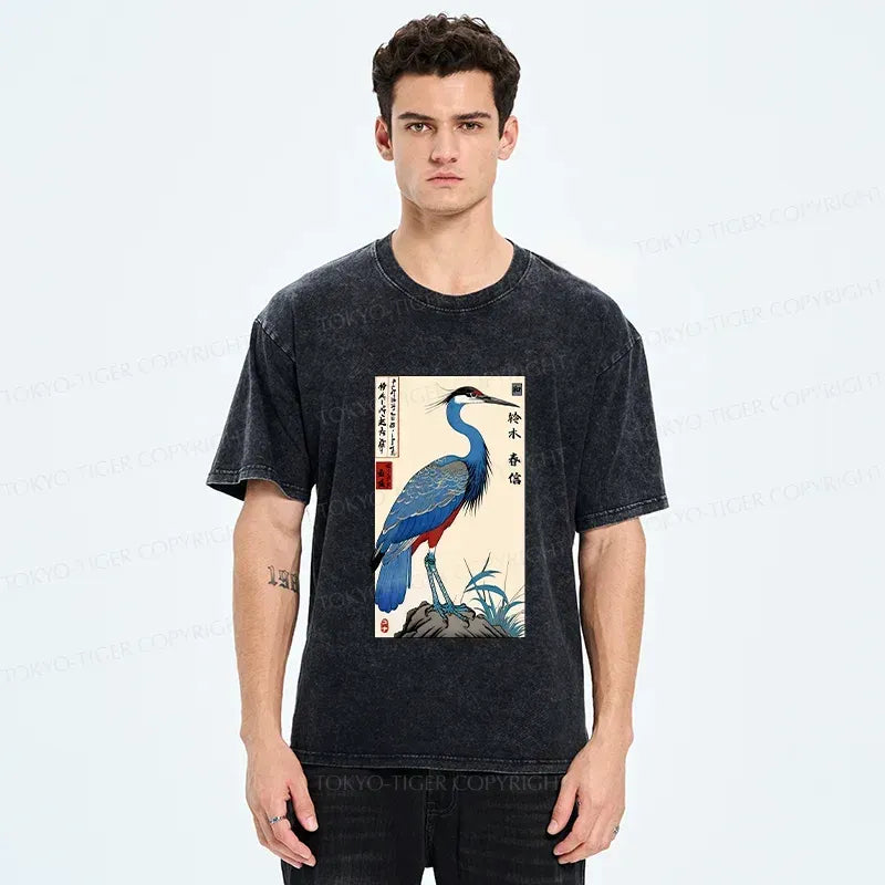 Colorful Crane Washed T-Shirt for Summer