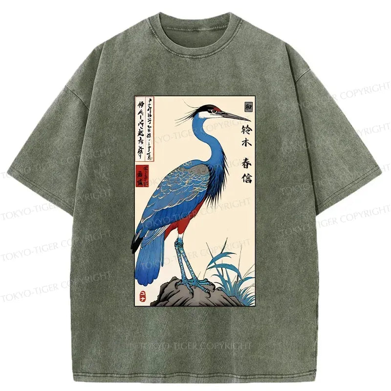 Colorful Crane Washed T-Shirt for Summer