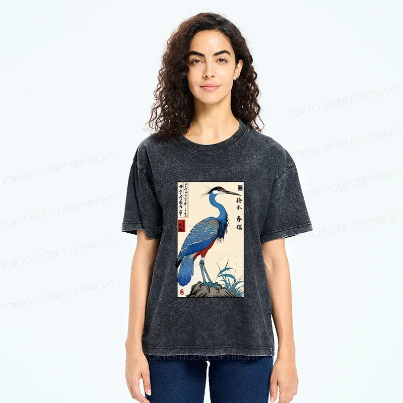 Colorful Crane Washed T-Shirt for Summer