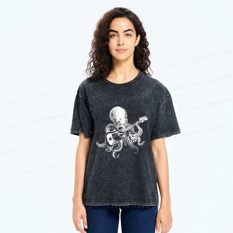 Japanese octopus guitarist washed t-shirt