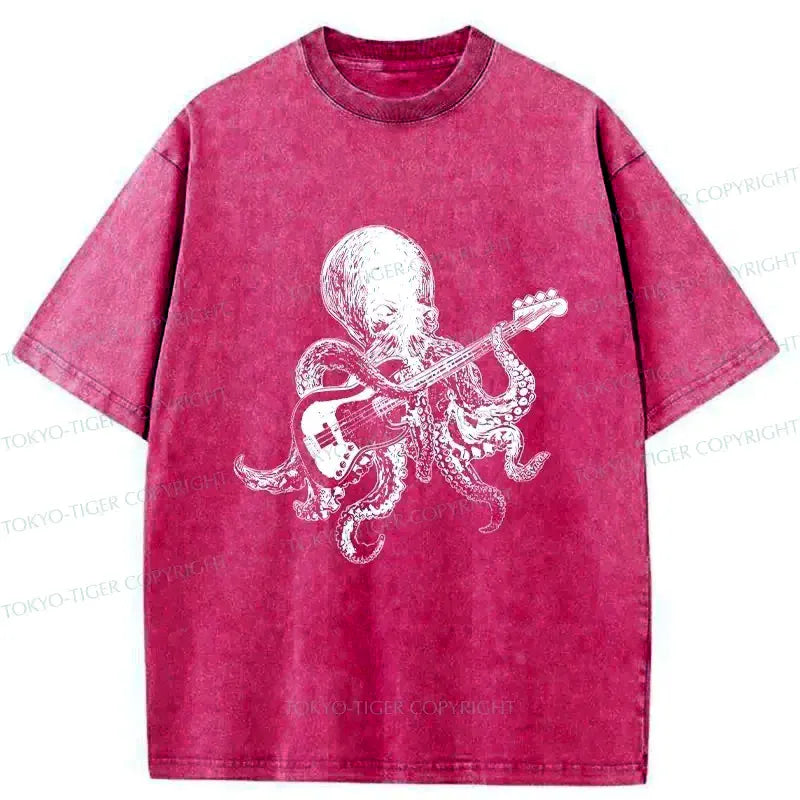 Kyoto-Lion Octopus Guitarist Washed T-Shirt