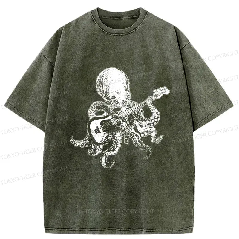Kyoto-Lion Octopus Guitarist Washed T-Shirt