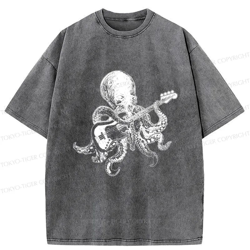 Kyoto-Lion Octopus Guitarist Washed T-Shirt