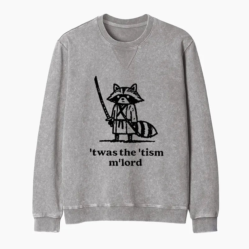Kyoto-Lion Focused Samurai Raccoon Washed Terry Sweatshirt