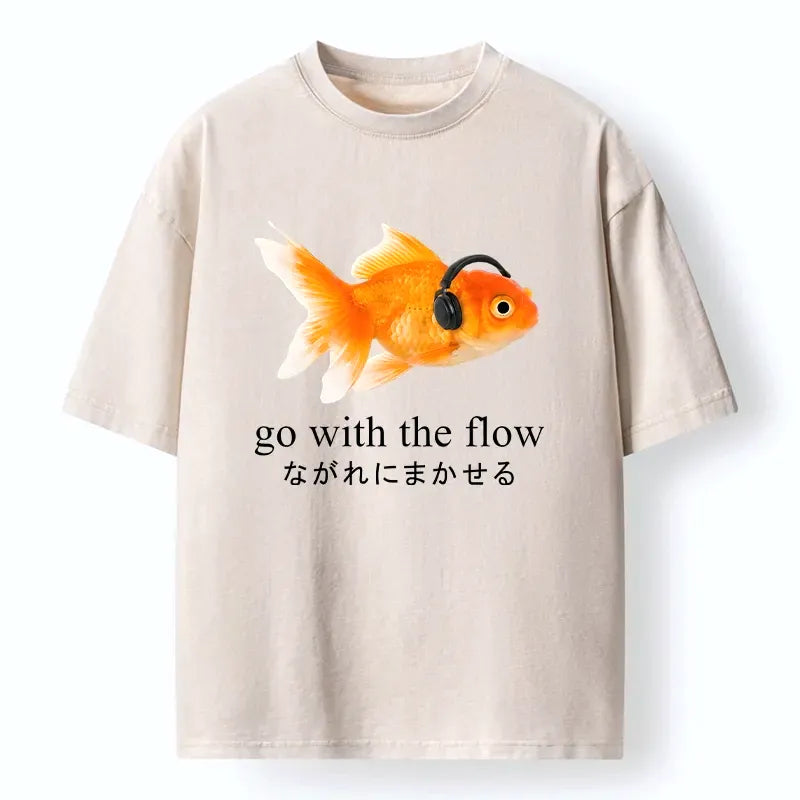 Kyoto-Lion Goldfish Listening To Music Washed T-Shirt