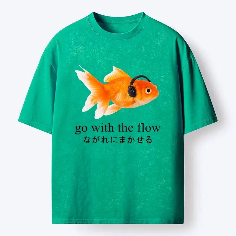 Kyoto-Lion Goldfish Listening To Music Washed T-Shirt