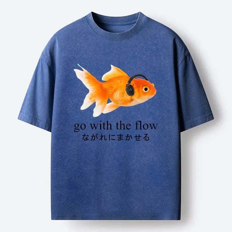 Kyoto-Lion Goldfish Listening To Music Washed T-Shirt
