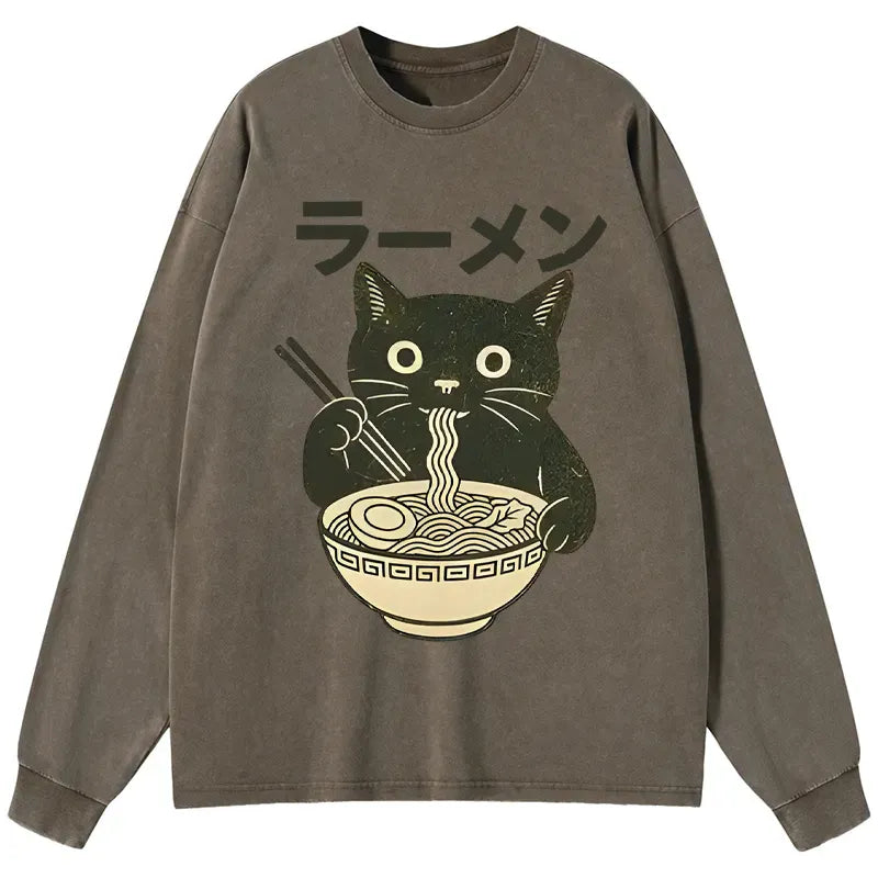 Vintage Ukiyo-e Cat Ramen Tee for Summer