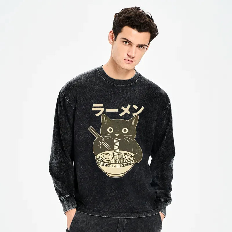 Washed Long Sleeve T-Shirt for Streetwear