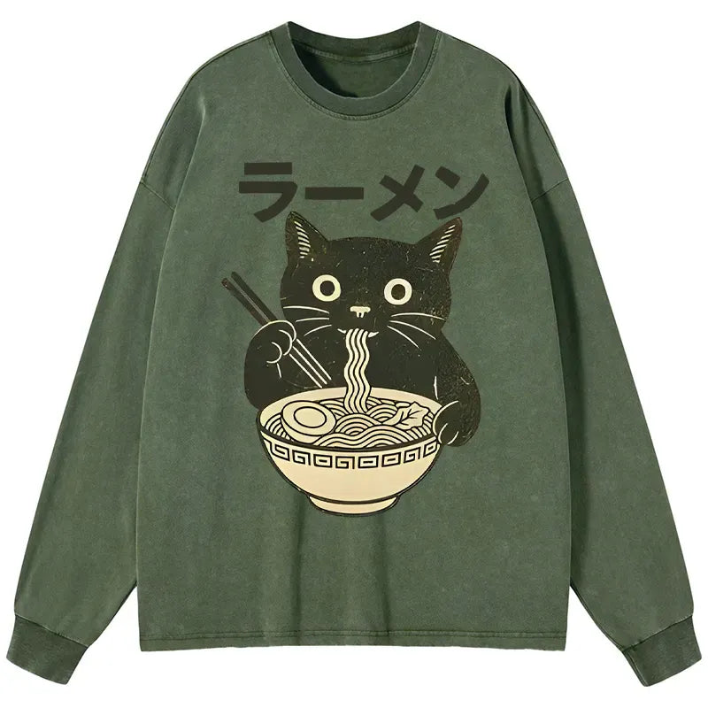 Vintage Ukiyo-e Cat Ramen Tee for Summer