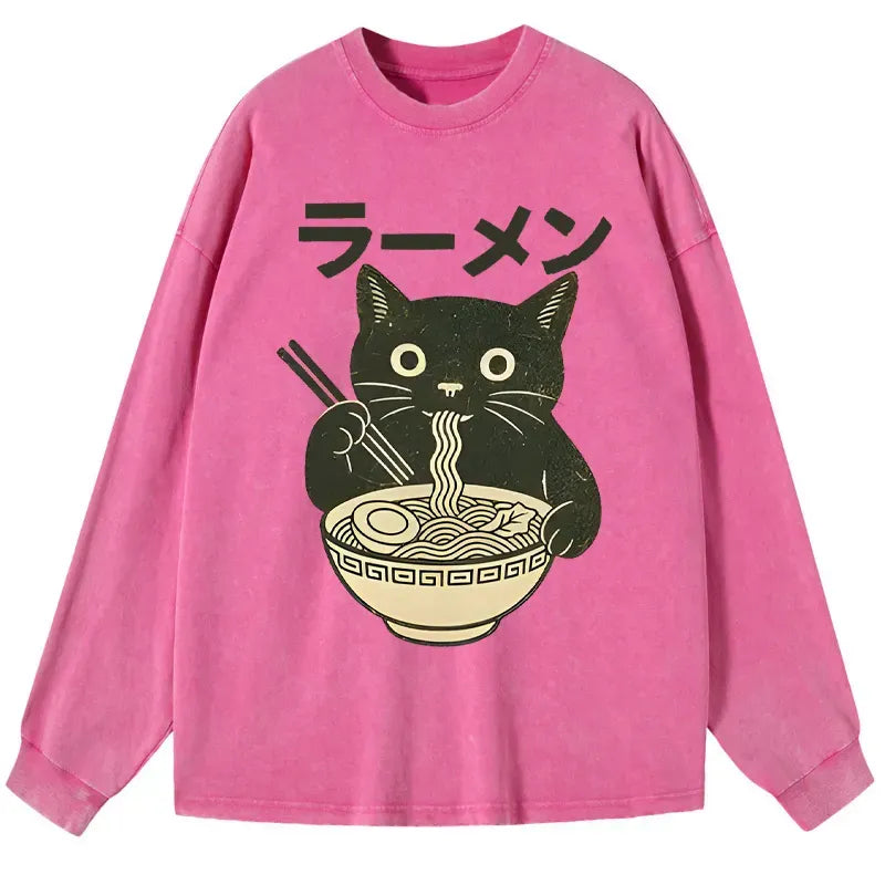 Vintage Ukiyo-e Cat Ramen Tee for Summer