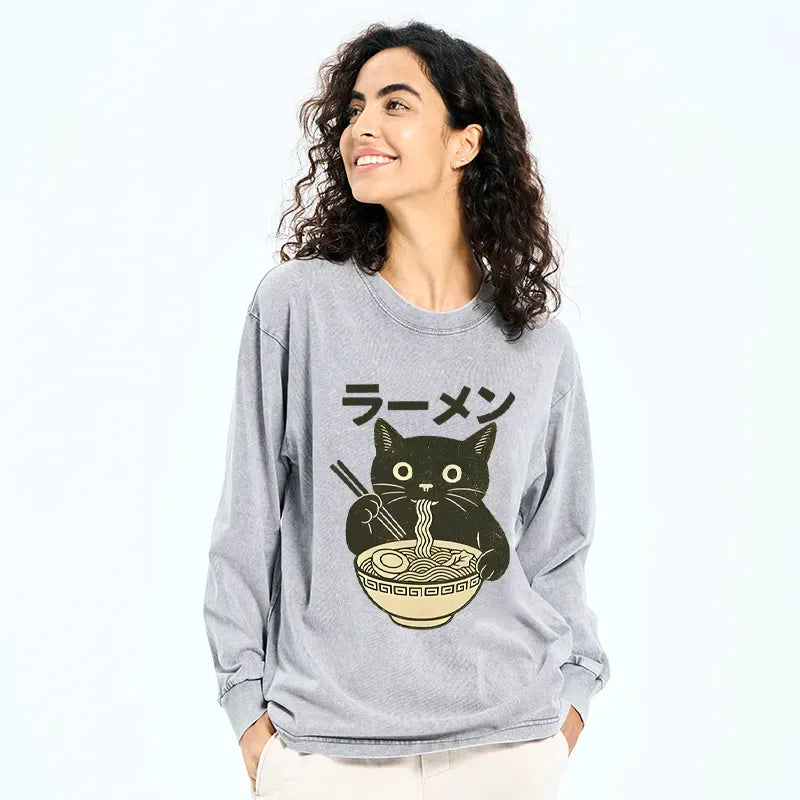 Vintage Ukiyo-e Cat Ramen Tee for Summer