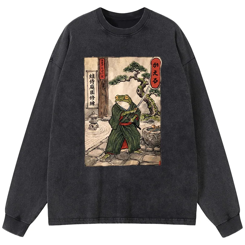 Kyoto-Lion Samurai Frog Training Washed Long Sleeve T-Shirt