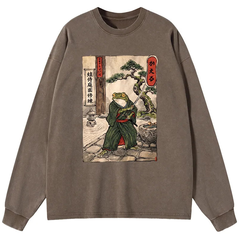 Kyoto-Lion Samurai Frog Training Washed Long Sleeve T-Shirt