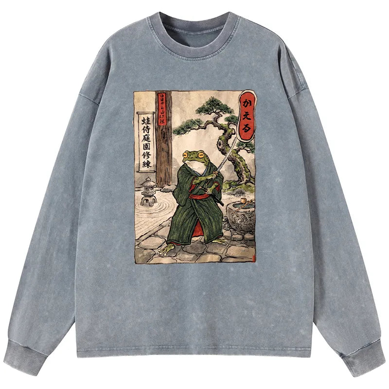 Kyoto-Lion Samurai Frog Training Washed Long Sleeve T-Shirt