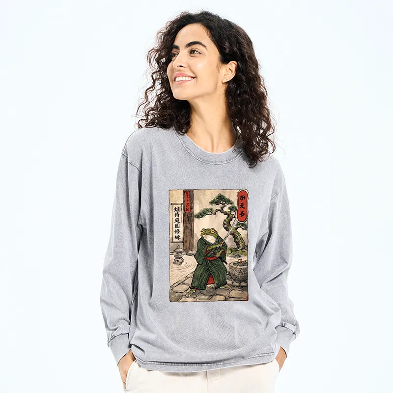 Kyoto-Lion Samurai Frog Training Washed Long Sleeve T-Shirt