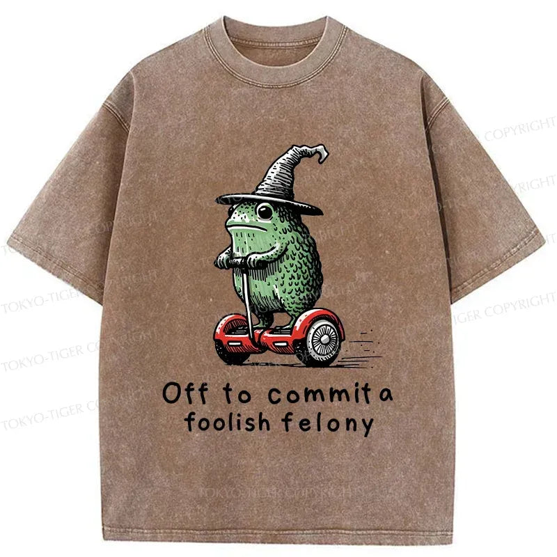 Frog Scooter Washed T-Shirt for Summer
