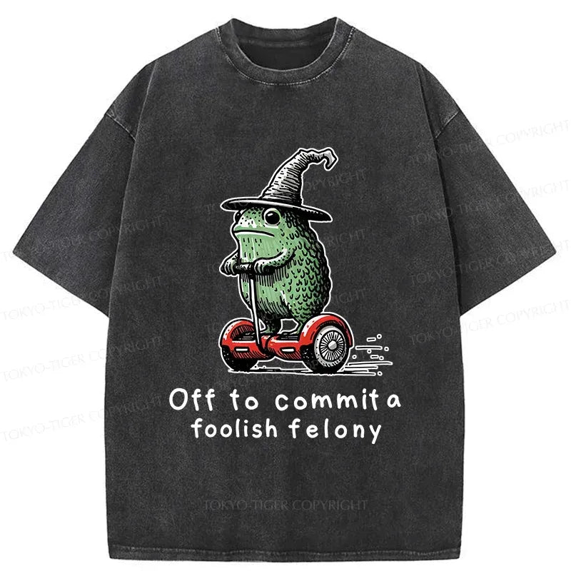 Frog Scooter Washed T-Shirt for Summer
