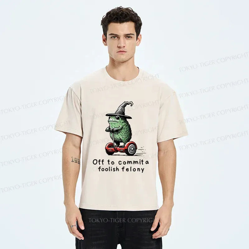 Frog Scooter Washed T-Shirt for Summer