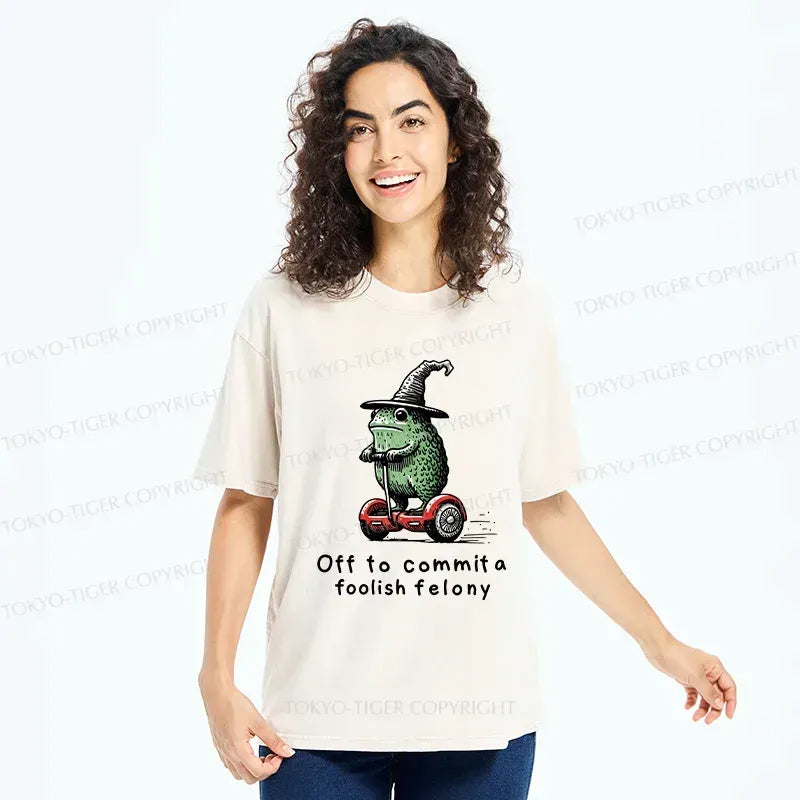Frog Scooter Washed T-Shirt for Summer