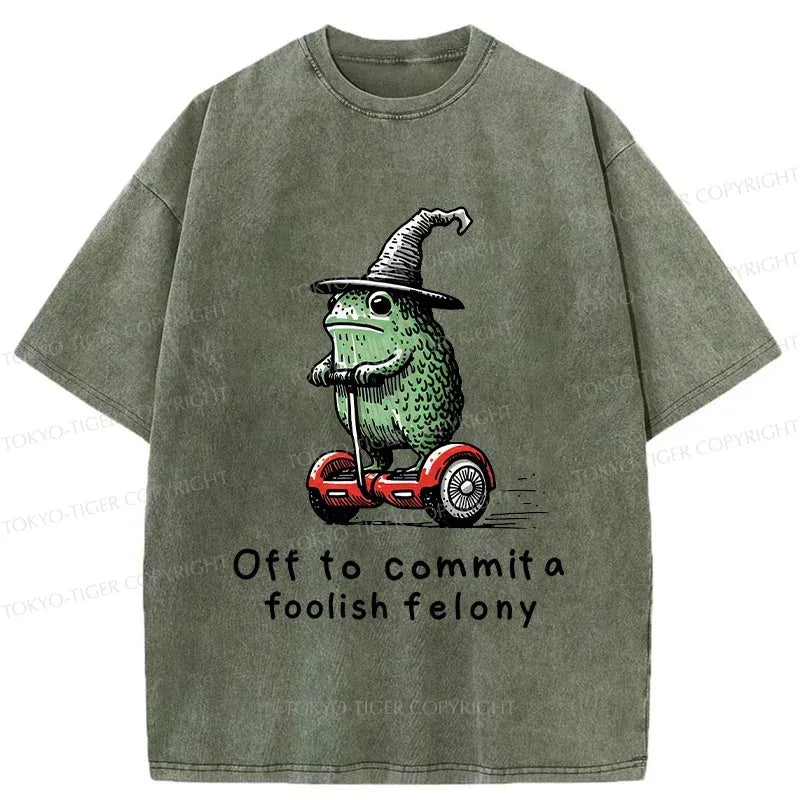Frog Scooter Washed T-Shirt for Summer