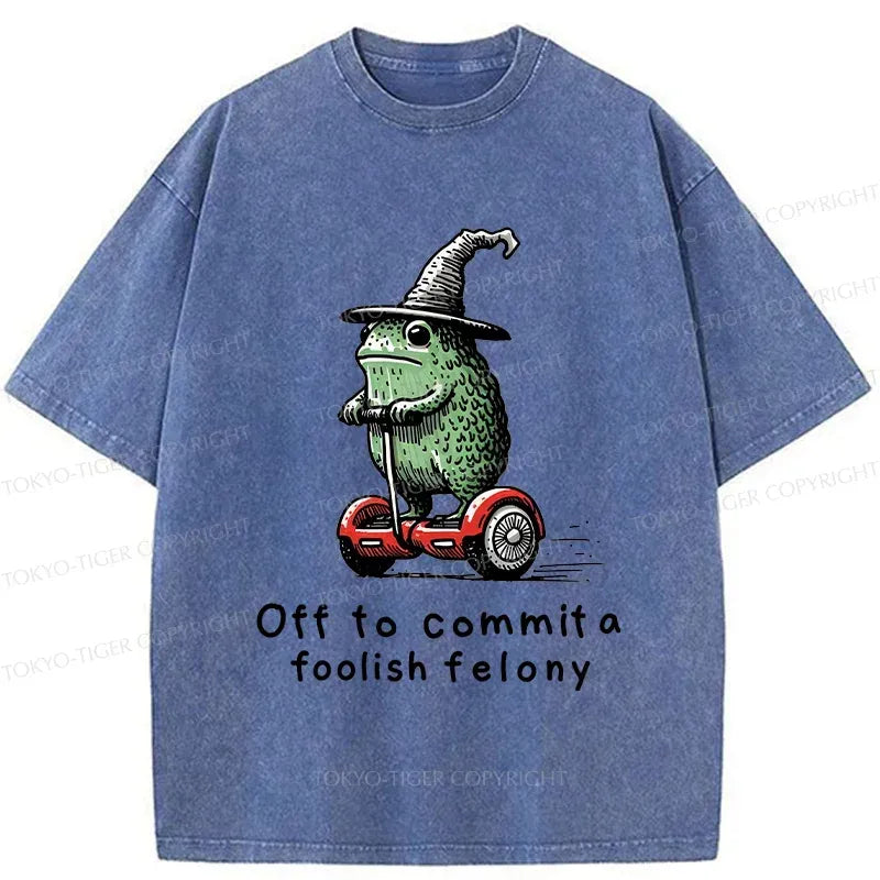 Frog Scooter Washed T-Shirt for Summer