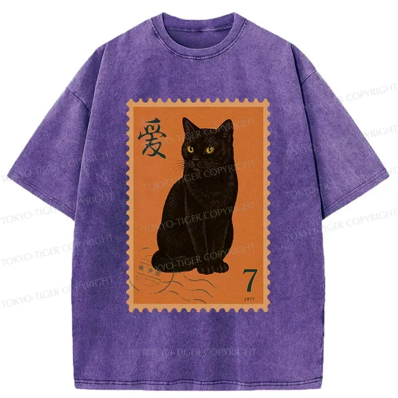 Kyoto-Lion Cat Stamp Washed T-Shirt