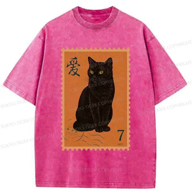 Japanese Cat Stamp Washed T-Shirt
