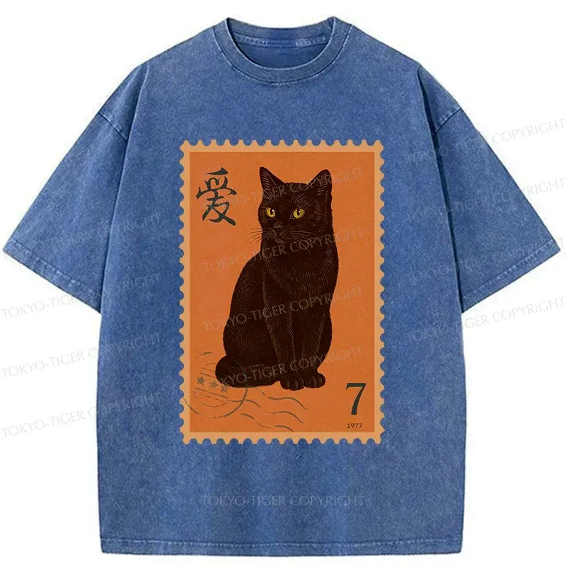 Kyoto-Lion Cat Stamp Washed T-Shirt