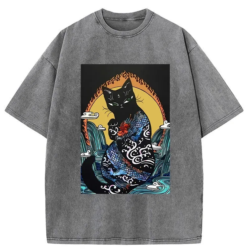 washed vintage ukiyo-e cat shirt