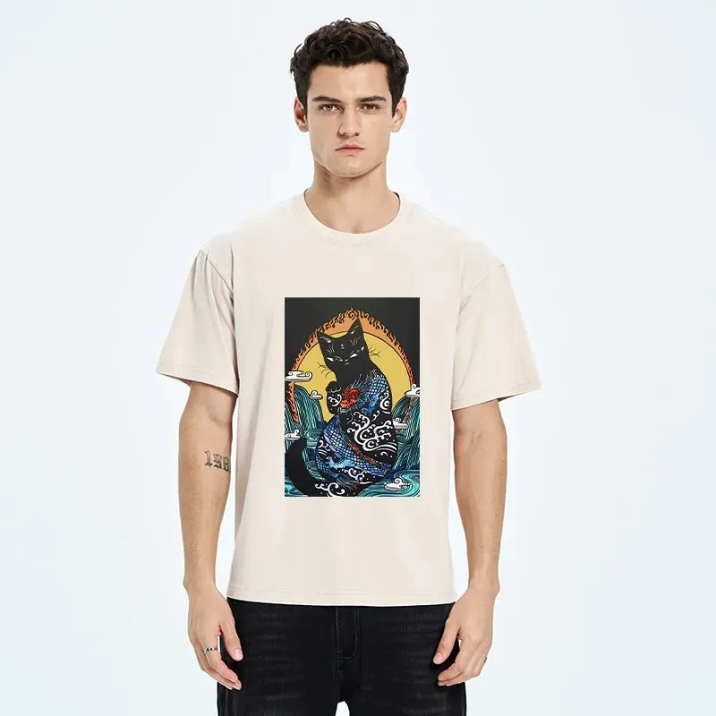 japanese dragon black cat t-shirt